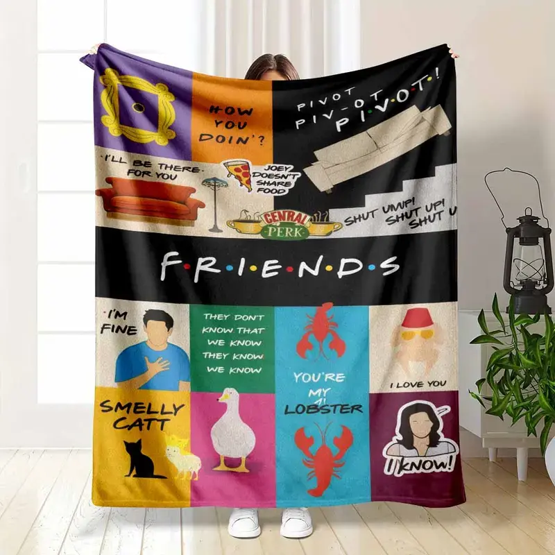 Friends TV Show Flannel Blanket - Soft, Warm, Fuzzy Throw with You're My Lobster, Smelly Cat, Pivot Quotes & Central Perk Prints, 90s Sitcom Aesthetic, Perfect for Sofa & Bedroom, Gift for Best Friend summerwins