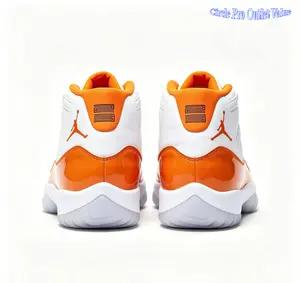Brand New Complete Shoe Box White Breathable Woven Mesh Gloss Bright Orange Patent Leather High Top Vintage Basketball Trainers White Cushion Midsole Light Ice Blue Translucent Anti-Slip Rubber Outsole Shock Absorbing Daily Street Casual Athletic Sneakers