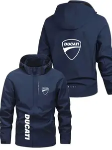 Men's Lightweight Polyester Fashion Hooded Jacket, Ducati Print, Full Zip Front, Casual Outdoor Spring & Fall Coat