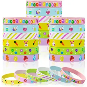 Easter Rubber Bracelets for Kids 30PCS Easter Basket Stuffers Egg Fillers Silicone Wristbands Bulk Easter Party Favors Supplies for Kids Goodie Bag Stuffers Student Gifts Classroom Prizes Accessories
