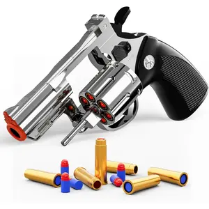 Foam Blaster Soft Bullet Toy Revolver Toy Gun, Fires Sponge Bullets with 40 Bullets, for Kids Boys Girls Aged 6+ Years Old (Silver)
