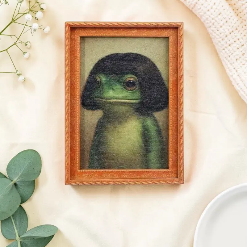 Funny Frog Fridge Magnet with Bob Haircut, Weirdcore Meme Decor, Cute Kitchen Refrigerator Magnet, Quirky Animal Gift, Funny Graduation Keepsake