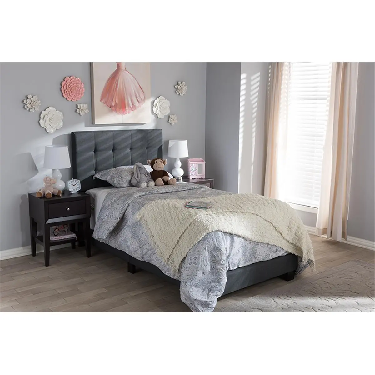 212 MAIN Brookfield Modern & Contemporary Charcoal Grey Twin Size Bed - Tufted Design, Fabric Headboard, Indoor Use, Tufted Bed, Indoor Beds