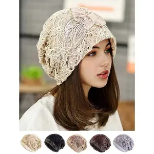 A Ladies Hollow Out Lace Distressed Big Flower Knot Headwrap Hat, Breathable Fashionable And Suitable For Ladies Daily Life And Traveling. Winter Fall Valentine's Day