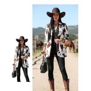 Women's cow print sports jacket brown and white fashionable Western casual wearRAIMENTRY