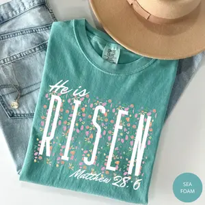 Comfort Colors He Is Risen Easter Shirt, Floral Easter T-Shirt, Jesus Easter Shirt, Easter Shirt For Women, Easter Gift Gift for Her