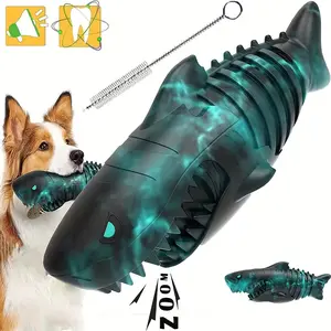 Indestructible Shark Dog Chew Toy for Large/Medium Breeds - Squeaky, Milk-Scented Natural Rubber Teeth Cleaning Toy with Animal Print, Non-Toxic & BPA-Free, Ideal for Heavy Chewers, Dog Toys for Aggressive Chewers