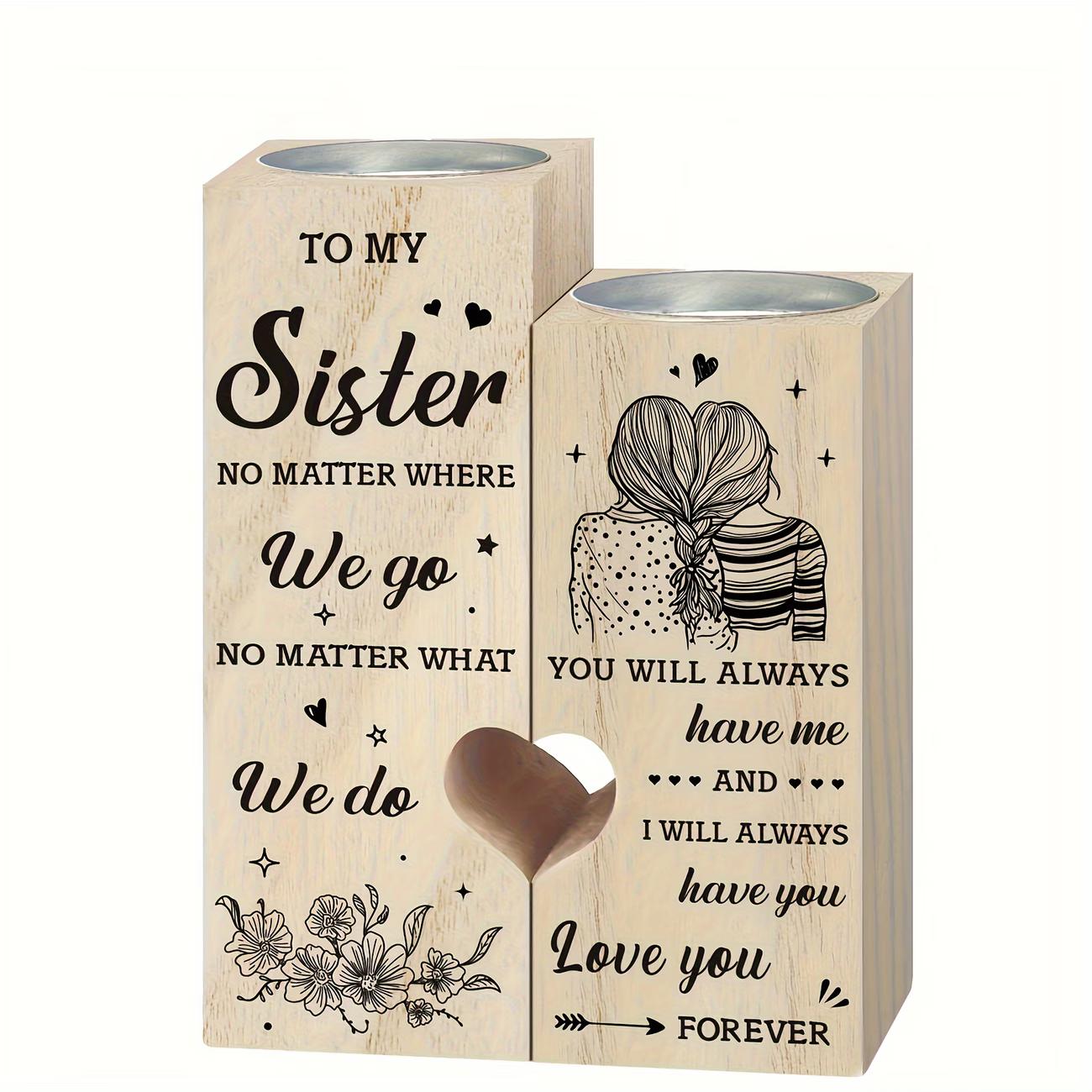 To My Sister Wooden Candle Holder, Sister Gifts from Sister, Heart-Shaped Candle Stand for Home Decor, Birthday Christmas Gifts for Sister