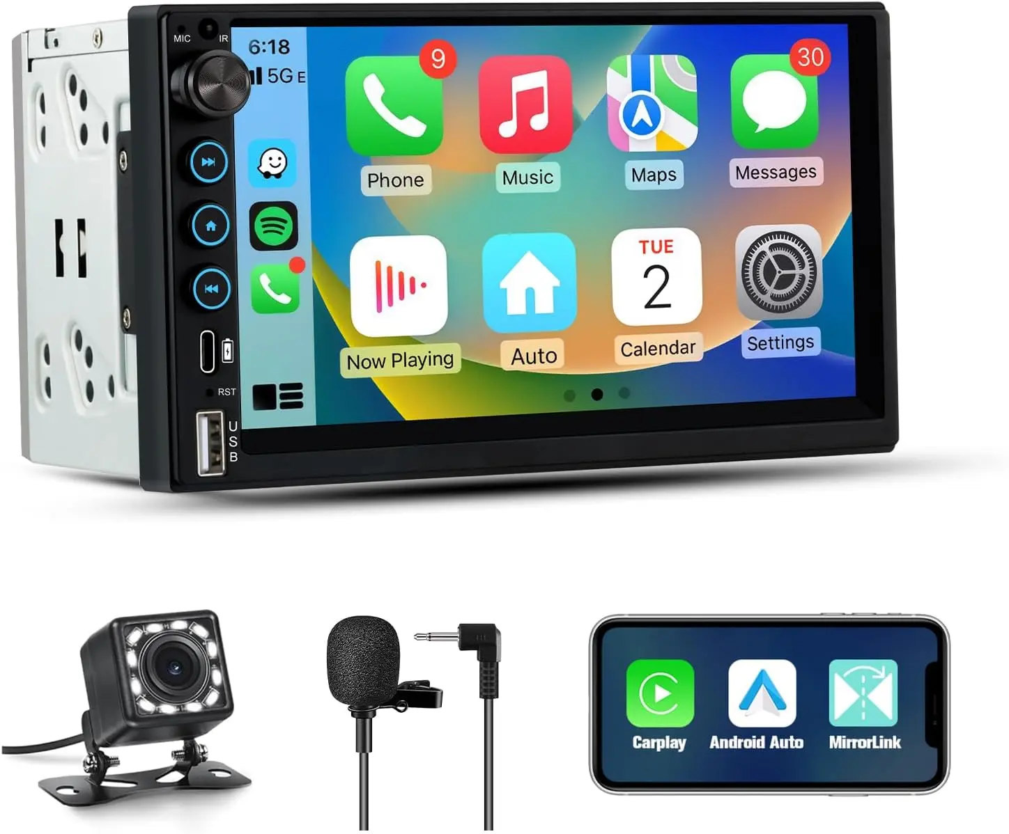 Double Din Car Radio with Wireless CarPlay & Android Auto 7 Inch