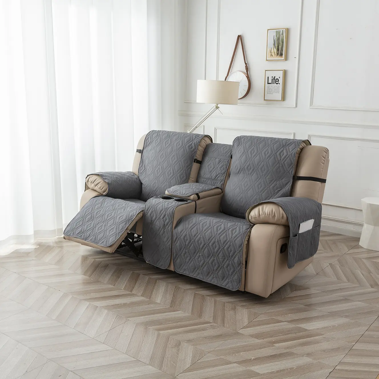 Loveseat Recliner Chair Cover with Console, Non-Slip & Waterproof, Split Furniture Protector for Pets, Easy Installation Reclining Couch Cover