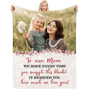 Custom Mom Blanket Throws with Picture, Personalized Blankets Photo Gifts for Mama, Grandma, Wife, Mother's Day, Birthday Gift
