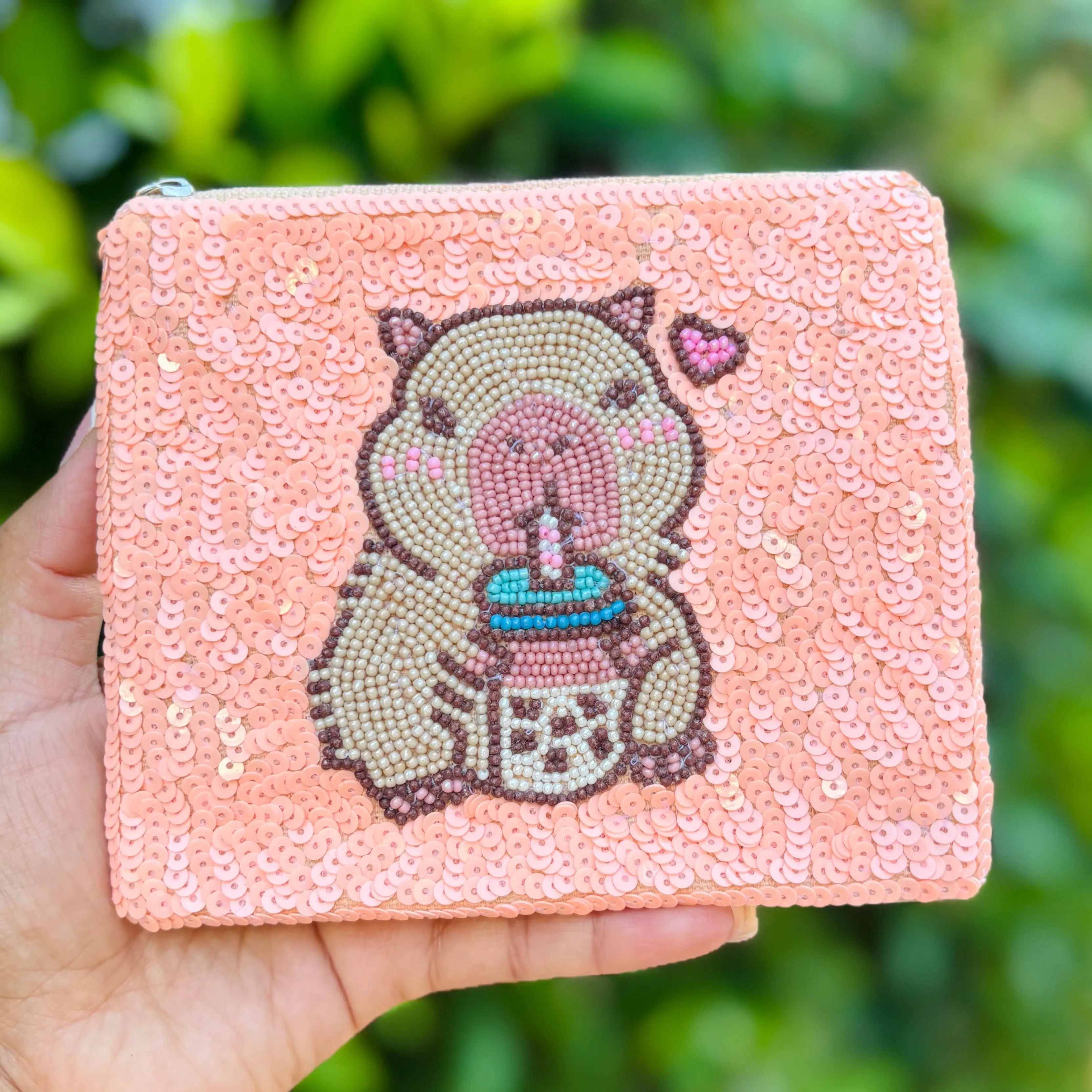 Capybara Boba Beaded Pouch Purse