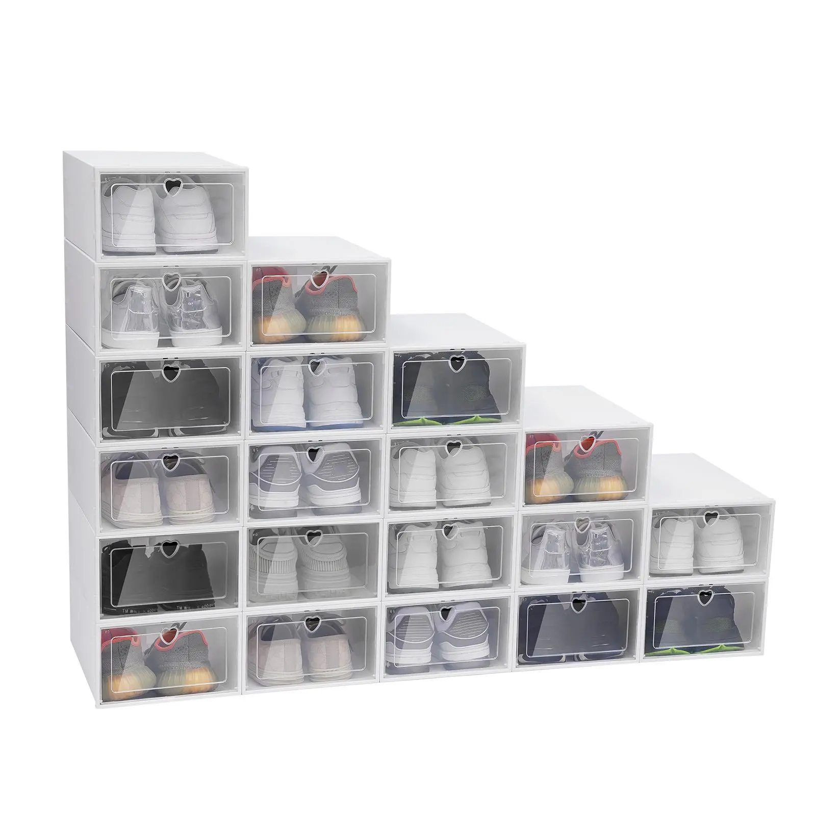 20PCS Foldable Heart-Shaped Shoe Box Transparent Plastic Shoes Storage Case DIY Dustproof Home Storage Container 23*33*14cm