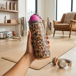 Owala 32oz Leopard Print Stainless Steel Insulated Water Bottle, Leakproof Tumbler Aesthetic Cute Gym Travel Tumbler, Perfect for Iced Hot Drink, Daily Use