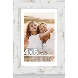 4x6 Picture Frame with Glass, Display Pictures 3.5x5 with Mat or 4 x 6 without Mat - Wall and Tabletop, 4 by 6 Photo Wooden Frames (Distressed White, 1 Pack)