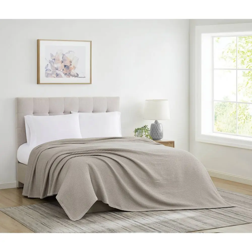 Cannon King Heritage Cotton Waffle Blanket Khaki: All Ages Machine Washable Tumble Dry 108"x90"