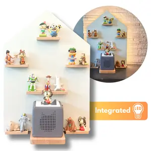 BigStep Magnetic Tonies Shelf (HOUSE) for Toniebox and Tonies Figures Floating Wall Shelf or Free Standing with Integrated Warm-White LED Lights Decor Hanging
