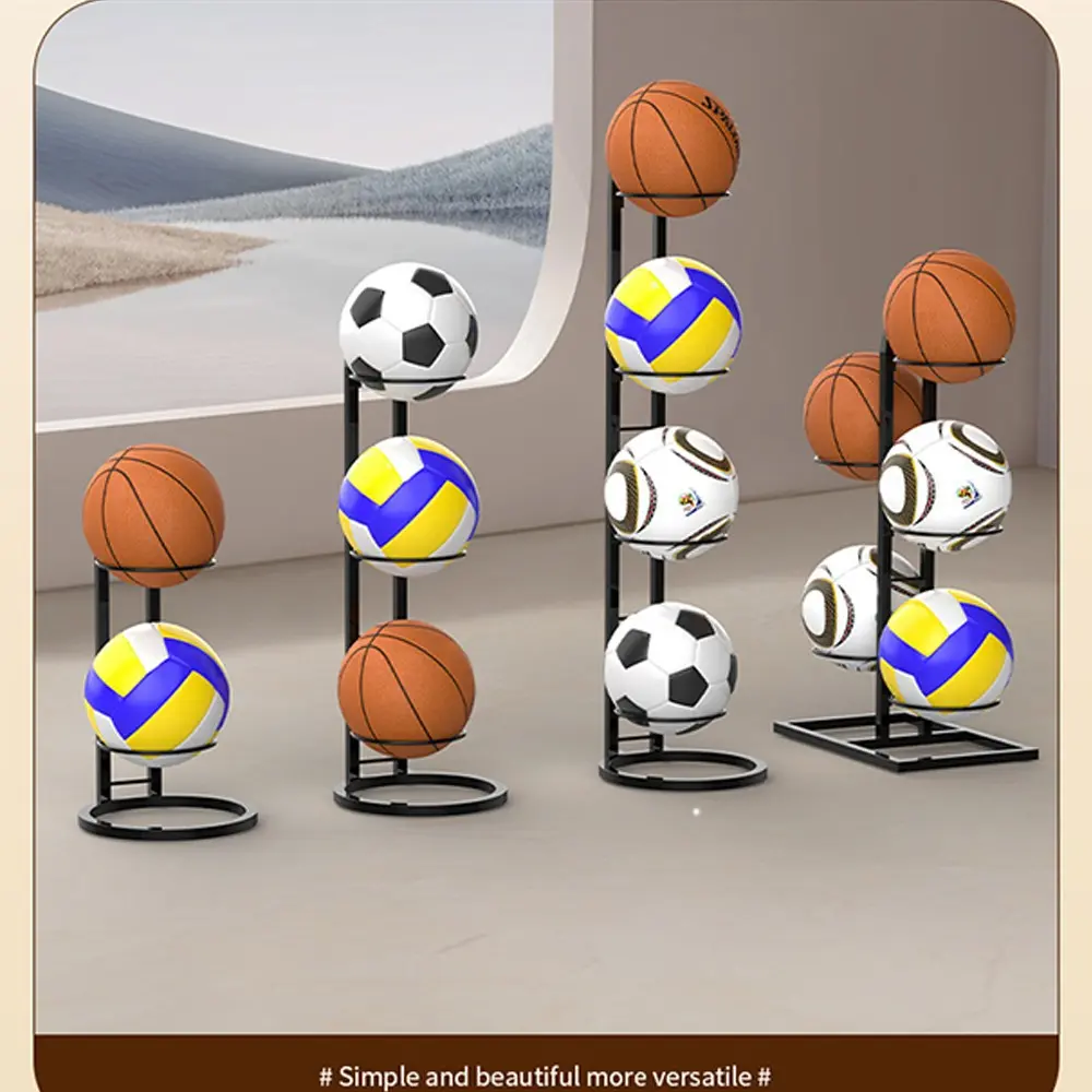 Double-Sided Basketball Rack for Sports Gear Storage Holder, Modern Metal Multilayer Design with High Capacity, Space-Saving Solution for Basketballs, Footballs, and Volleyballs