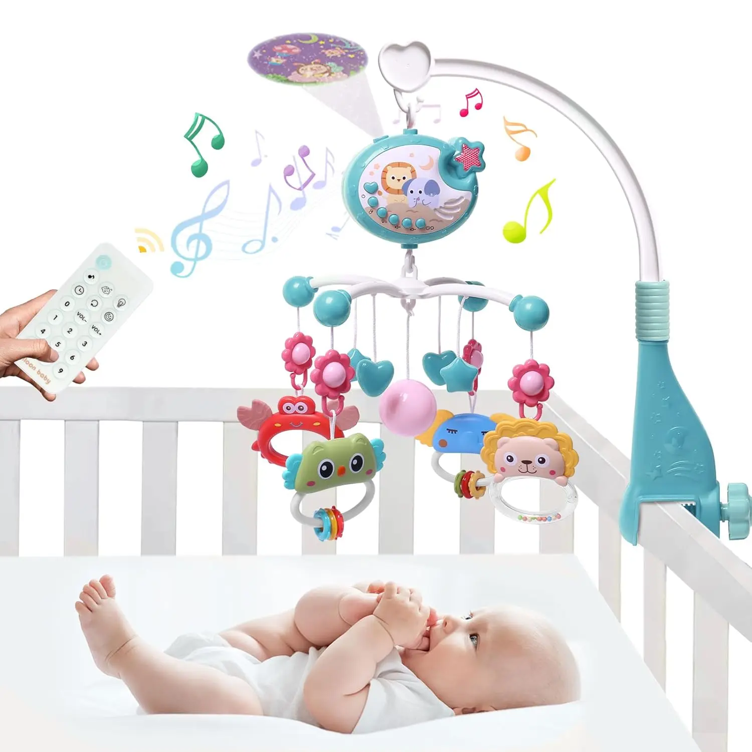 Baby Mobile Crib with Crib Toys Music and Light Set and Crib Music Carousel Mobile Crib for Girls and Boys Portable Mobile Crib with Hanging Toys - Blue