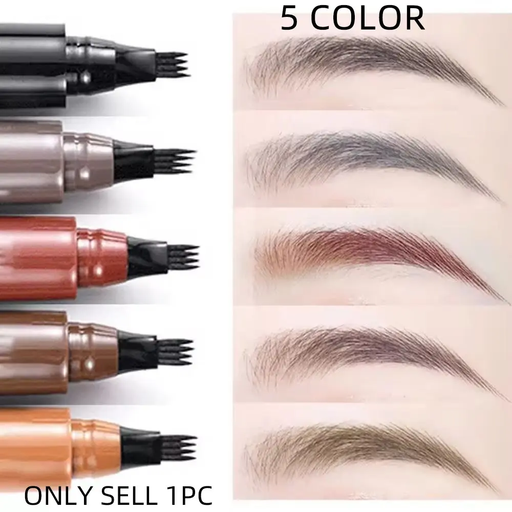 4-Tip Split-Head Liquid Eyebrow Pen, Long-Lasting Smudge-Proof Waterproof Sweat-Proof, Highly Pigmented, Easy to Apply Brow Makeup Pen