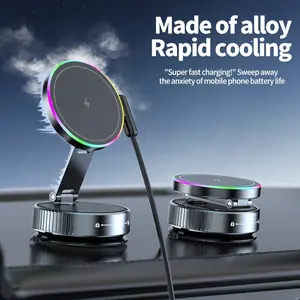 2025 New Wireless Charging Super Strong Magnetic Suction Cup  Phone Holder with 360° Rotation, Metal Design, Easy Installation & Quick Charge, Colorful Light, Adjustable Magnetic Wireless Charger for Vehicles, Phone Holder With Charger, Mag