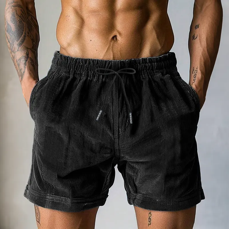 Men's Summer Corduroy Straight-Leg Five-Point Shorts Trendy High Street Versatile Sports Casual Loose Pants for Men