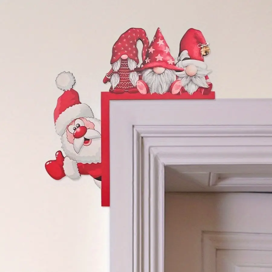 Three Little Dwarfs Santa Claus Door Corner Decor, Christmas Wooden Sign for Front Door, Bedroom, Kitchen, Fireplace, Cabinet Decoration
