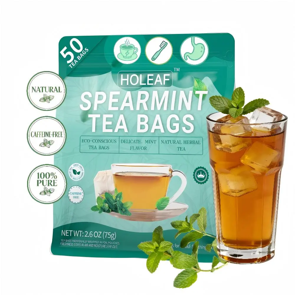HoLeaf Spearmint Herbal Tea Bags - 50 Count, Eco-Conscious, Caffeine-Free, Refreshing Flavor Beverage