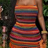 Women's Vacation Colorful Striped Fitted Fringe Mini Dress, Stylish & Comfortable Summer Dress, Perfect for Beach & Poolside Wear, Boho Beach Dresses