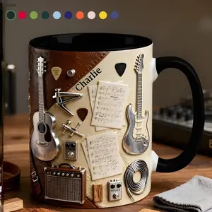 Custom Guitar Ceramic Effect Coffee Mug, Music Lover Cup, Guitar Player Design, Gift For Guitarist Musician Dad Brother,Father's Day Gift, 2D Printed 3D Effect, gift for her, gift for him, gift for mom, gift for dad, gift for friend, birthday gift mug.