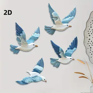 2D Flat - 4 Pieces, 2D Creative Blue Pigeon Circling Four-Piece Set, Wooden Decorative Wall Hanging Ornament, Hanging Sign, Home Decoration, Gift, Suitable for Use During 11 Festivals