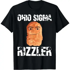 Men's Ohio Sigma Meme Print Short-Sleeve T-Shirt, Menswear Casual Simple Streetwear Classic with Stitched Hem