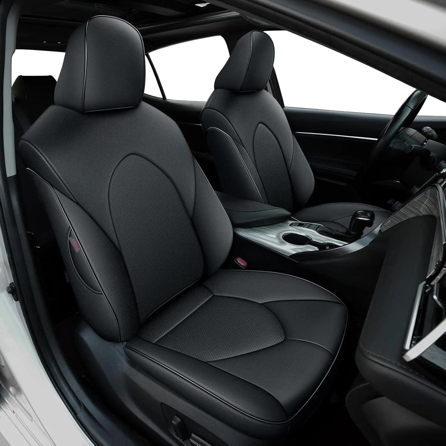 Custom Fit 360° Full Wrapping Premium Leather Car Cushions Full Set, TRD Accessories for 2020-2024 5-Seat TRD Vehicles, Waterproof, Durable, Scratch-Proof, Easy-to-Clean, Non-Slip, Airbag Reserve Ports, Rear Seat Belt Slot Interior Protector, Easy Clean,