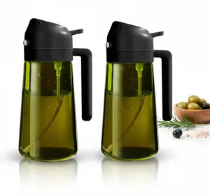 Premium 2 Count 2 in 1 Glass Oil Sprayer for Cooking 16oz/470ml Light-Blocking Dark Olive Oil Dispenser Bottle for Kitchen Food-Grade Oil Mister for Air Fryer BBQ Tin