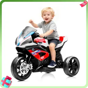 PHI VILLA Kids Electric Motorcycle with BMW Authorized, 12V Ride on Toy for Toddlers Battery Powered 3-Wheel Stable Design with Horn, Music & LED Lights