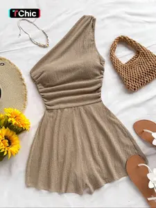 Women's Summer Asymmetrical Neckline Off-Shoulder Jumpsuit, Christmas Top Back-To-School, Gothic Clubwear for Fall