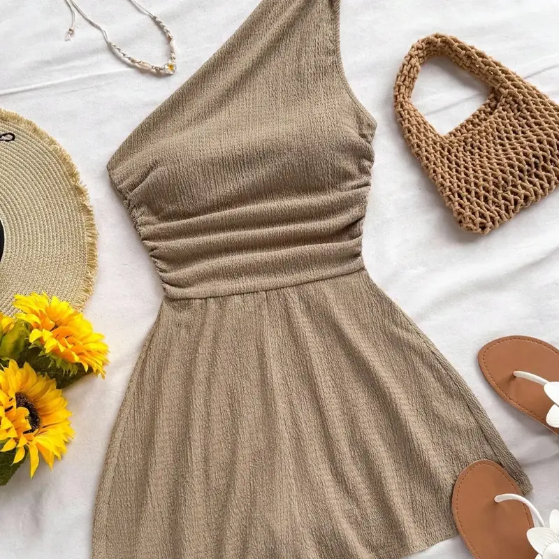 Women's Summer Asymmetrical Neckline Off-Shoulder Sleeveless Chic Casual Jumpsuit Fashion, Christmas Top Back-To-School, Gothic Clubwear for Fall