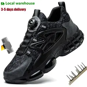 Rotary Buckle Safety Shoes For Men Work Boots Breathable Steel Toe Puncture Proof Sport Work Sneakers Slip-resistant and wear-resistant