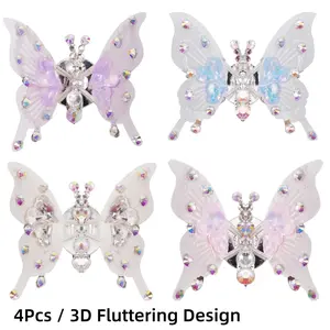 4Pcs Flying Butterfly Car Decoration, 3D Fluttering Wing Butterfly Stickers for Car Air Vent Dashboard Room Wall, Moving Butterfly Jewelry Decor with Spring Mechanism, Universal Charm Ornament Cute Car Interior Accessories for Women Girls Christmas Gift