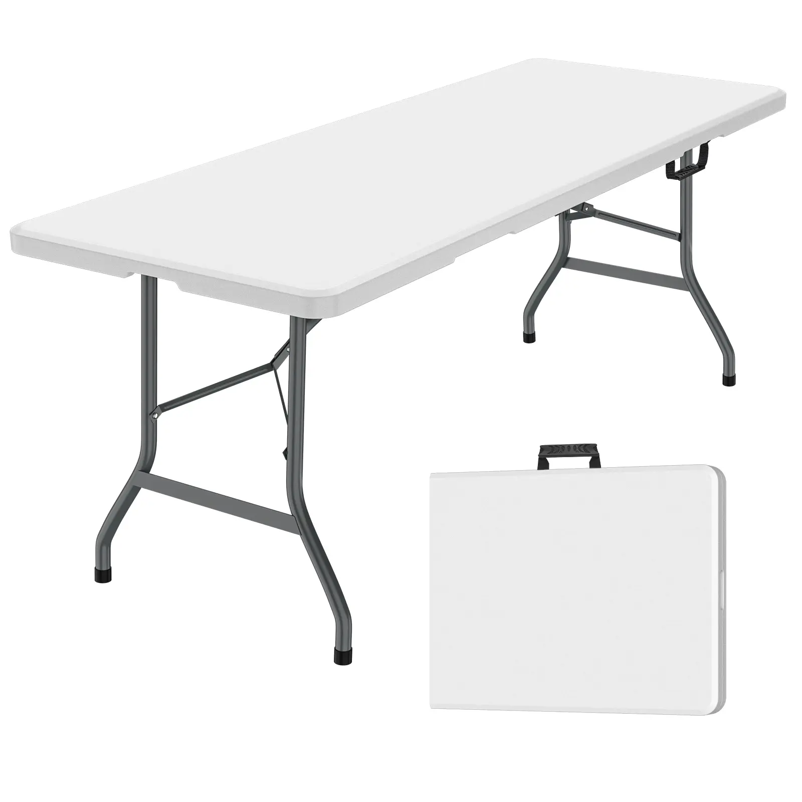 6FT Plastic Folding Table, Portable Picnic Table Indoor Outdoor, for Camping, Party, Wedding,Picnic, with Lock, Handle - White