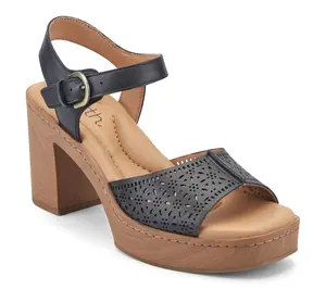 Earth Leather Heeled Sandals with Perforated Details-Quinty