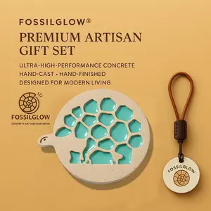 Round Concrete Coaster Gift Set – Handcrafted Resin Inlay Drink Coaster with Logo Pendant, Modern Minimalist Design, Gift-Ready desktop