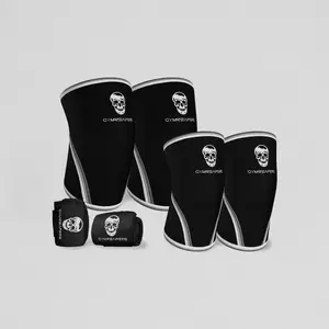 GYMREAPERS Sleeve Kit 7mm Knee Sleeves, 5mm Elbow Sleeves, and 18" Wrist Wraps - Black, Sports Sleeves & Support