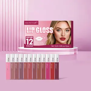Miss FactorX 12 Color Matte Liquid Lipstick Velvet Cream Lipgloss Set Super Color Non Dry Anti Discoloration Waterproof Lip Makeup Gift Cosmetic Glossy Flawless Friend