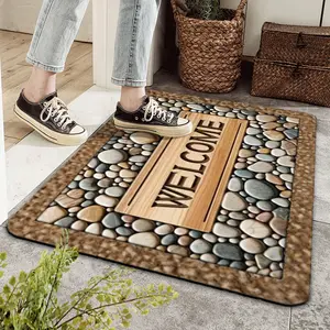 Cobble Stone Pattern Decorative Bath Mat - Durable, Anti-Slip, Soft, Absorbent Washable Outdoor/Indoor Rug for Entryway, Living Room Home Supplies