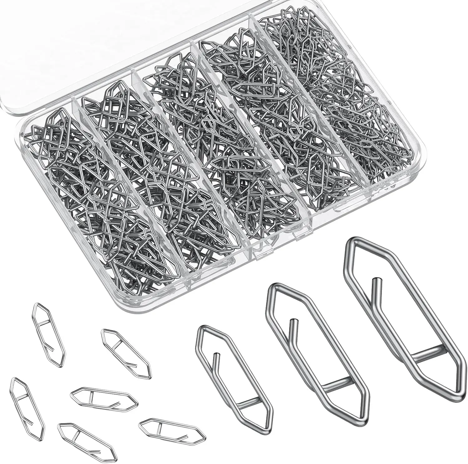 300 count Fishing Power Speed Clips, Fishing Speed Clips for Fishing Lure Quick Change, High Strength Stainless Steel Fishing Clip, Saltwater Freshwater Lure Connector Tackle,Topwater Speed Clip