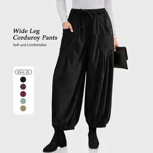 TARSE Womens Corduroy Pants Harem Casual Loose Fit Baggy Elastic Waist Lantern Fall Pants with Pockets Basic Fall winter outfit