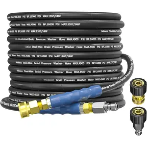 3/8"  Washer Hose 50 FT Non Marking, Hot Water Commercial Power Washer Hose, 4500 PSI Industrial Grade Steel Wire Braided Kink Proof Extension Hose with 3/8 Quick Connect