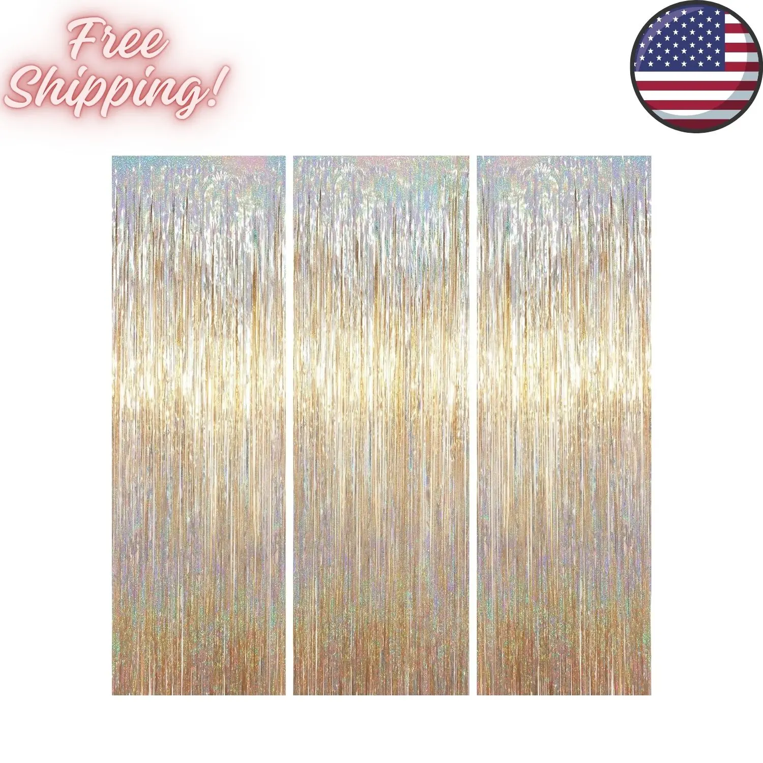 Champagne Foil Fringe Backdrop Curtains, 3.3x6.6ft, 3pcs