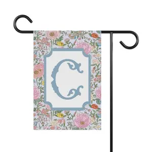 Monogram Pastel Floral Chinoiserie Garden Flag, Spring Garden Banner, Custom Garden Flag, Personalized Garden Gift